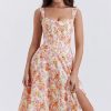 Sexy Floral Printed Lace Up Back High Split Corset Mini Sundress - Orange Sexy Floral Printed Lace Up Back High Split Corset Mini Sundress - Orange