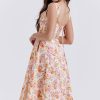Sexy Floral Printed Lace Up Back High Split Corset Mini Sundress - Orange Sexy Floral Printed Lace Up Back High Split Corset Mini Sundress - Orange
