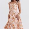 Sexy Floral Printed Lace Up Back High Split Corset Mini Sundress - Orange Sexy Floral Printed Lace Up Back High Split Corset Mini Sundress - Orange