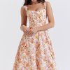Sexy Floral Printed Lace Up Back High Split Corset Mini Sundress - Orange Sexy Floral Printed Lace Up Back High Split Corset Mini Sundress - Orange