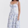 Sexy Floral Tie Front Lace Up Back Fit & Flare Split Midi Sundress - Blue Sexy Floral Tie Front Lace Up Back Fit & Flare Split Midi Sundress - Blue
