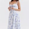 Sexy Floral Tie Front Lace Up Back Fit & Flare Split Midi Sundress - Blue Sexy Floral Tie Front Lace Up Back Fit & Flare Split Midi Sundress - Blue