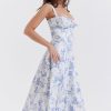 Sexy Floral Tie Front Lace Up Back Fit & Flare Split Midi Sundress - Blue Sexy Floral Tie Front Lace Up Back Fit & Flare Split Midi Sundress - Blue