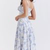Sexy Floral Tie Front Lace Up Back Fit & Flare Split Midi Sundress - Blue Sexy Floral Tie Front Lace Up Back Fit & Flare Split Midi Sundress - Blue