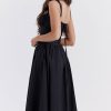 Sexy Lace Square Neck Lace Up Back Fit & Flare Midi Sundress - Black Sexy Lace Square Neck Lace Up Back Fit & Flare Midi Sundress - Black