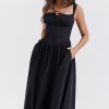 Sexy Lace Square Neck Lace Up Back Fit & Flare Midi Sundress - Black Sexy Lace Square Neck Lace Up Back Fit & Flare Midi Sundress - Black