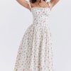 Sexy Lace Square Neck Lace Up Back Fit & Flare Midi Sundress - Floral