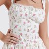 Sexy Lace Square Neck Lace Up Back Fit & Flare Midi Sundress - Floral