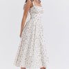 Sexy Lace Square Neck Lace Up Back Fit & Flare Midi Sundress - Floral
