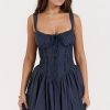 Sexy Lace Square Neck Tie Front Lace Up Back Drop Waist Mini Sundress - Navy Sexy Lace Square Neck Tie Front Lace Up Back Drop Waist Mini Sundress - Navy
