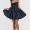 Sexy Lace Square Neck Tie Front Lace Up Back Drop Waist Mini Sundress - Navy Sexy Lace Square Neck Tie Front Lace Up Back Drop Waist Mini Sundress - Navy