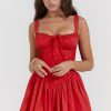 Sexy Lace Square Neck Tie Front Lace Up Back Drop Waist Mini Sundress - Red Sexy Lace Square Neck Tie Front Lace Up Back Drop Waist Mini Sundress - Red