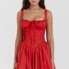 Sexy Lace Square Neck Tie Front Lace Up Back Drop Waist Mini Sundress - Red Sexy Lace Square Neck Tie Front Lace Up Back Drop Waist Mini Sundress - Red