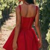 Sexy Lace Square Neck Tie Front Lace Up Back Drop Waist Mini Sundress - Red Sexy Lace Square Neck Tie Front Lace Up Back Drop Waist Mini Sundress - Red