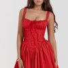 Sexy Lace Square Neck Tie Front Lace Up Back Drop Waist Mini Sundress - Red Sexy Lace Square Neck Tie Front Lace Up Back Drop Waist Mini Sundress - Red