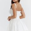 Sexy Lace Square Neck Tie Front Lace Up Back Drop Waist Mini Sundress - White Sexy Lace Square Neck Tie Front Lace Up Back Drop Waist Mini Sundress - White