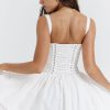 Sexy Lace Square Neck Tie Front Lace Up Back Drop Waist Mini Sundress - White Sexy Lace Square Neck Tie Front Lace Up Back Drop Waist Mini Sundress - White