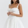 Sexy Lace Square Neck Tie Front Lace Up Back Drop Waist Mini Sundress - White Sexy Lace Square Neck Tie Front Lace Up Back Drop Waist Mini Sundress - White