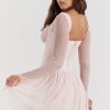 Sexy Lace Sweetheart Long Sleeve Drop Waist Corset Party Mini Dress - Pink
