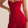 Sexy Lace Trim Sweetheart Neck Button Trim Fitted Slip Mini Sundress - Red Sexy Lace Trim Sweetheart Neck Button Trim Fitted Slip Mini Sundress - Red
