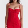 Sexy Lace Trim Sweetheart Neck Button Trim Fitted Slip Mini Sundress - Red Sexy Lace Trim Sweetheart Neck Button Trim Fitted Slip Mini Sundress - Red