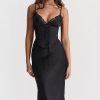 Sexy Party Lace Up Belt V Neck Lace Satin Slip Midi Dress - Black Sexy Party Lace Up Belt V Neck Lace Satin Slip Midi Dress - Black