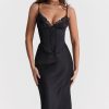 Sexy Party Lace Up Belt V Neck Lace Satin Slip Midi Dress - Black Sexy Party Lace Up Belt V Neck Lace Satin Slip Midi Dress - Black