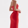 Sexy Party Lace Up Belt V Neck Lace Satin Slip Midi Dress - Red Sexy Party Lace Up Belt V Neck Lace Satin Slip Midi Dress - Red