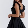 Sexy Ruffle Square Neck Frilled Fit and Flare Drop Waist Summer Mini Sundress - Black