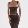 Sexy Scalloped Floral Lace Bra Top Midi Skirt Two Piece Dress - Black Sexy Scalloped Floral Lace Bra Top Midi Skirt Two Piece Dress - Black