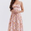 Sexy Square Neck Button Down Lace Up Fit & Flare Printed Midi Sundress - Floral Sexy Square Neck Button Down Lace Up Fit & Flare Printed Midi Sundress - Floral