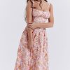 Sexy Square Neck Button Down Lace Up Fit & Flare Printed Midi Sundress - Floral Sexy Square Neck Button Down Lace Up Fit & Flare Printed Midi Sundress - Floral