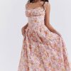 Sexy Square Neck Button Down Lace Up Fit & Flare Printed Midi Sundress - Floral Sexy Square Neck Button Down Lace Up Fit & Flare Printed Midi Sundress - Floral