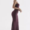 Sexy Square Neck Ruched Corset Fishtail Evening Maxi Dress - Fuchsia Sexy Square Neck Ruched Corset Fishtail Evening Maxi Dress - Fuchsia