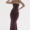 Sexy Square Neck Ruched Corset Fishtail Evening Maxi Dress - Fuchsia Sexy Square Neck Ruched Corset Fishtail Evening Maxi Dress - Fuchsia