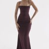 Sexy Square Neck Ruched Corset Fishtail Evening Maxi Dress - Fuchsia Sexy Square Neck Ruched Corset Fishtail Evening Maxi Dress - Fuchsia
