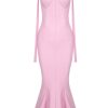 Sexy Sweetheart Chain Strap Bandage Fishtail Cocktail Party Midi Dress - Pink