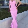 Sexy Sweetheart Chain Strap Bandage Fishtail Cocktail Party Midi Dress - Pink
