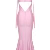 Sexy Sweetheart Chain Strap Bandage Fishtail Cocktail Party Midi Dress - Pink