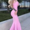 Sexy Sweetheart Chain Strap Bandage Fishtail Cocktail Party Midi Dress - Pink