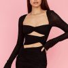 Sexy Sweetheart Long Sleeve Ruched Cutout Club Mini Dress - Black