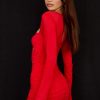Sexy Sweetheart Long Sleeve Ruched Cutout Club Mini Dress - Red Sexy Sweetheart Long Sleeve Ruched Cutout Club Mini Dress - Red