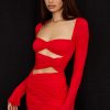 Sexy Sweetheart Long Sleeve Ruched Cutout Club Mini Dress - Red Sexy Sweetheart Long Sleeve Ruched Cutout Club Mini Dress - Red
