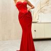 Sexy Sweetheart Satin Top Bowknot High Waist Fishtail Two Piece Maxi Dress - Red