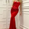Sexy Sweetheart Satin Top Bowknot High Waist Fishtail Two Piece Maxi Dress - Red