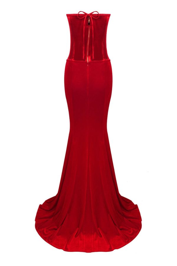 Sexy Sweetheart Satin Top Bowknot High Waist Fishtail Two Piece Maxi Dress - Red