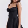 Sexy Tie Front Lace Up Back Fit & Flare Corset Mini Sundress - Black Sexy Tie Front Lace Up Back Fit & Flare Corset Mini Sundress - Black