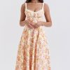 Sexy Tie Neck High Split Floral Printed Summer Midi Sundress - Beige Sexy Tie Neck High Split Floral Printed Summer Midi Sundress - Beige