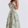Sexy Tie Neck High Split Floral Printed Summer Midi Sundress - Green Sexy Tie Neck High Split Floral Printed Summer Midi Sundress - Green