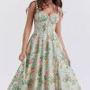 Sexy Tie Neck High Split Floral Printed Summer Midi Sundress - Green Sexy Tie Neck High Split Floral Printed Summer Midi Sundress - Green
